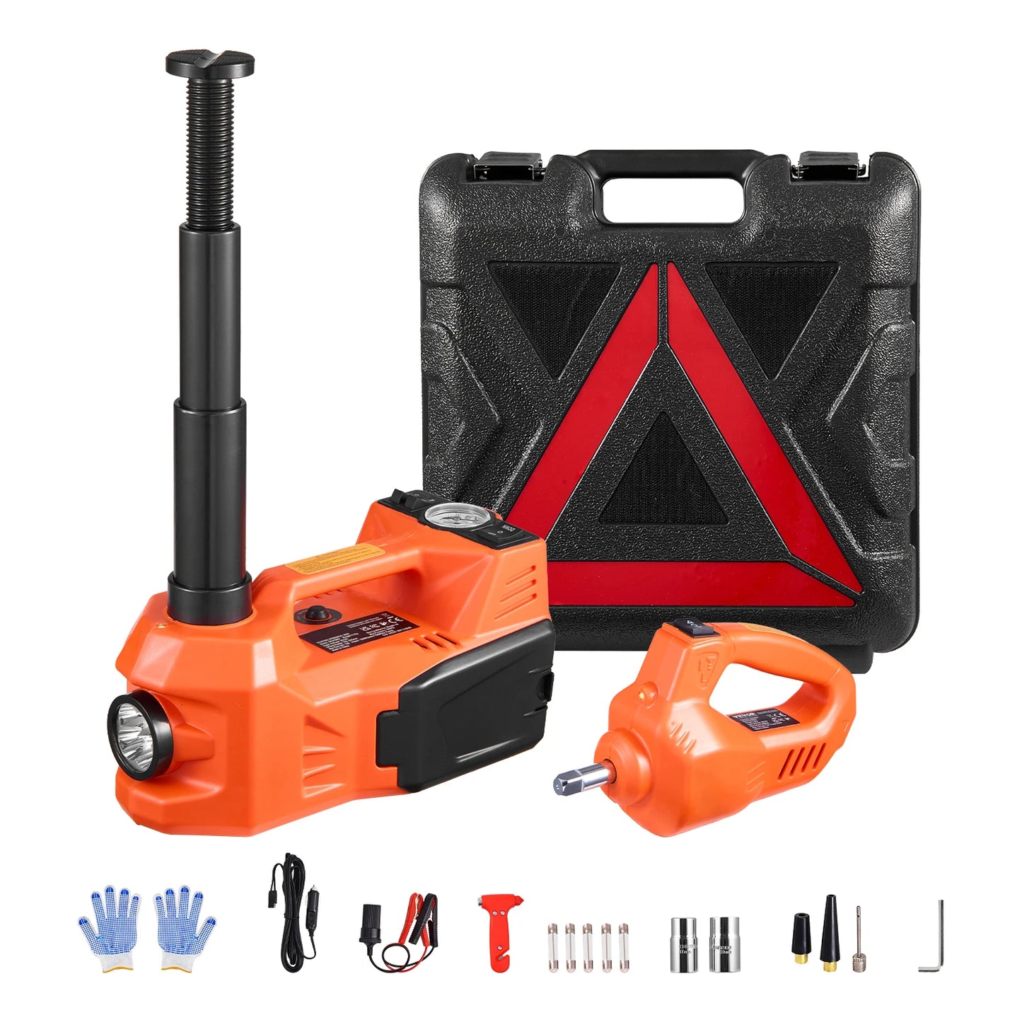 SucceBuy Electric Car Jack, 5T Electric Scissor Jack with Built-In Inflator 12V Tire Changer with LED Light for Sedan SUV Truck