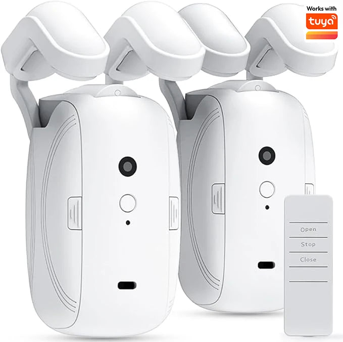 2 Pcs Electric Curtain Opener with Remote Control: Roman Rod/TU-Rail Motorized Curtains Quiet Operated Automatic Curtain Opener