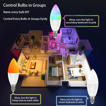 Smart Led Candle Light Bulbs E14 Wifi Bluetooth Tuya Smart Life Spotlight RGB Lamp App Control for Bedroom Living Room Decor