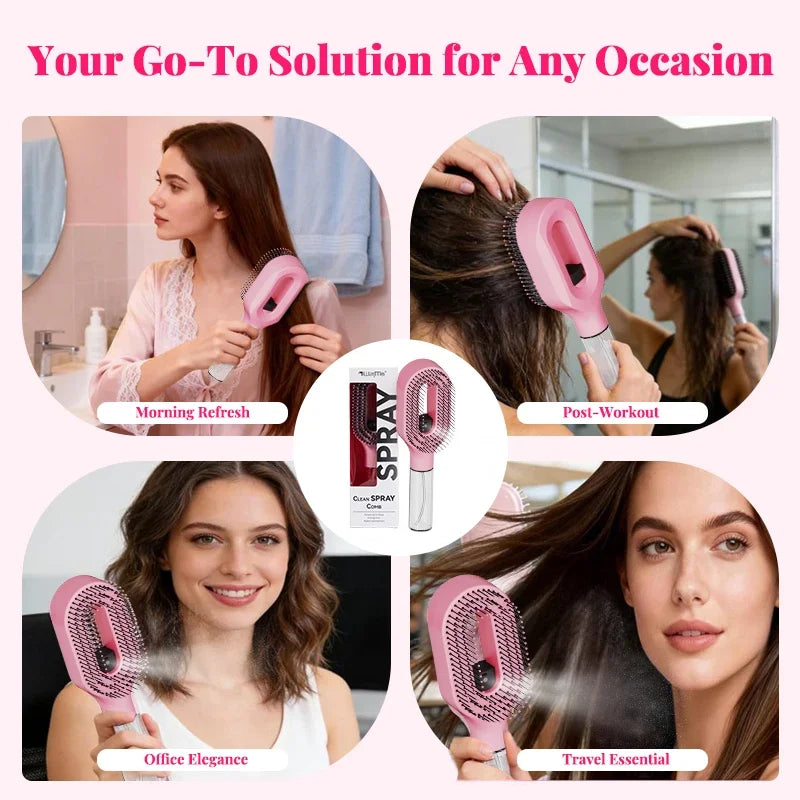 2-in-1 Spray Hair Brush Set Detangling Anti-Static Scalp Massage Comb with Continuous Mist Spray Bottle for Wet Dry Hair Styling