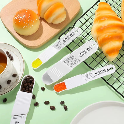 Adjustable Measuring Spoon Plastic Measuring Spoons Set with Adjustable Scale Kitchen Baking Tablespoon and Teaspoon Set JT576