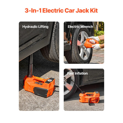 SucceBuy Electric Car Jack, 5T Electric Scissor Jack with Built-In Inflator 12V Tire Changer with  LED Light for Sedan SUV Truck