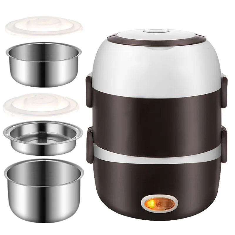 2026 New Electric Lunch Box,3 Layers 2L Portable Electric Heating Bento Lunch Box Rice Cooker,110V 200W,Stainless Steel+PP