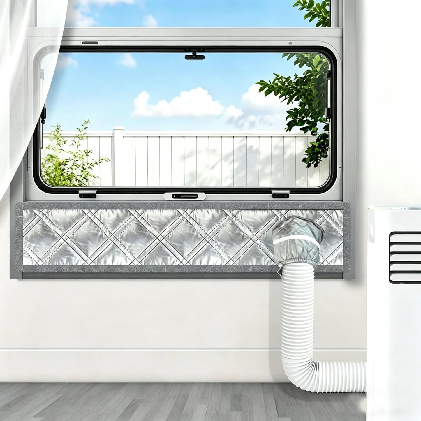 Padded Portable AC Window Seal Kit Silver Coated Sliding Window Vent Cloth for Air Conditioner Exhaust Hose Insulation