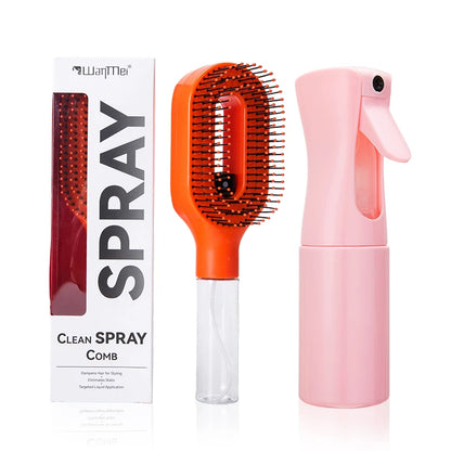 2-in-1 Spray Hair Brush Set Detangling Anti-Static Scalp Massage Comb with Continuous Mist Spray Bottle for Wet Dry Hair Styling