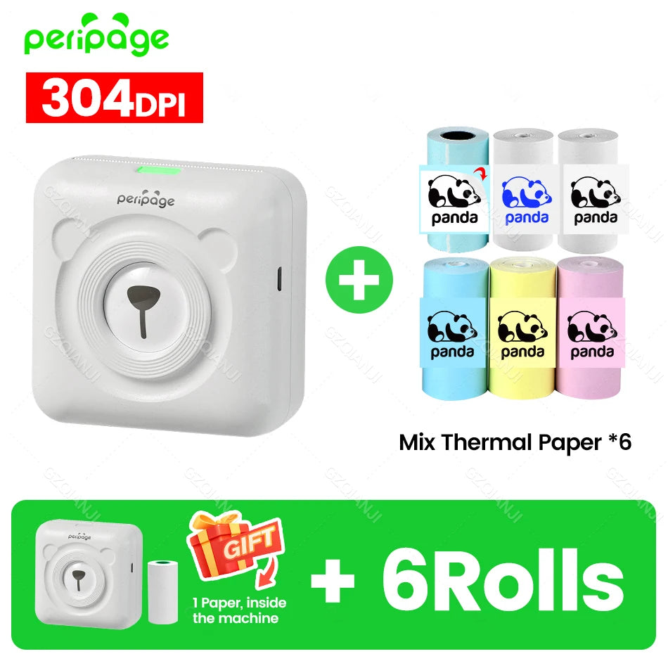 7 Colors Peripage A6 304DPI Mini Photo Printer Notes Sticker Label Printing Machine Bluetooth Portable Wireless Printer Marker