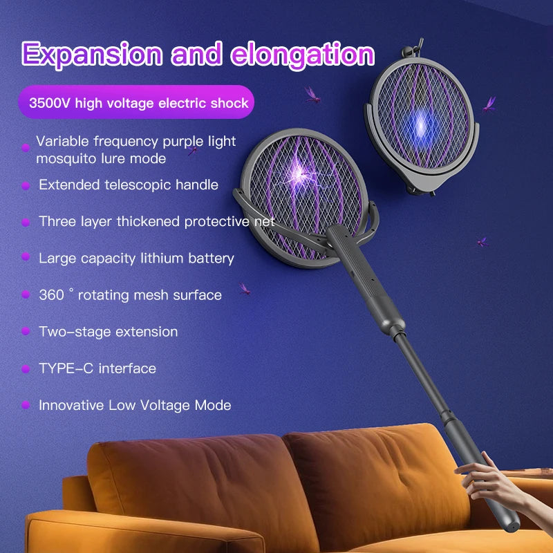Foldable Electric Mosquito Swatter 3-in-1 Electric Mosquito Killer Anti-mosquito Lamp Rechargeable Wall-Mounted Mosquito Swatter