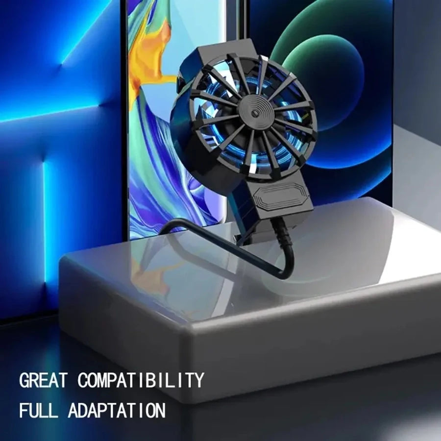 Portable phone cooler, phone fan cooler, device temperature control, compact design,