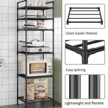 6 Tier Metal Storage Shelf Multi-Function Utility Shelf Heavy Duty Shelving Unit Pantry Shelves for Kitchen Bathroom Laundry