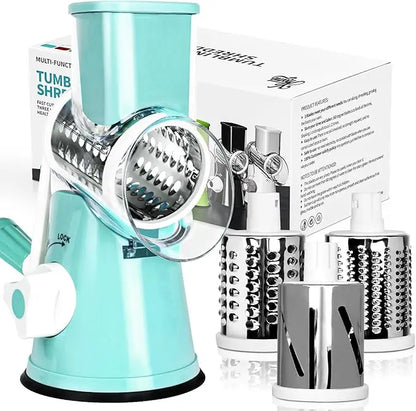 Hand Crank Rotary Vegetable Cutter 3 Drum Grater 3in1 Vertical Slicer Shredder Grinder Multifunction Manual Kitchen Cutting Tool