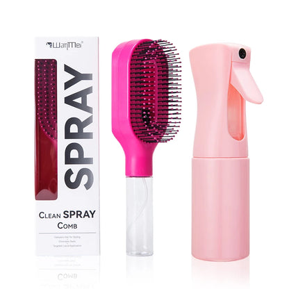 2-in-1 Spray Hair Brush Set Detangling Anti-Static Scalp Massage Comb with Continuous Mist Spray Bottle for Wet Dry Hair Styling