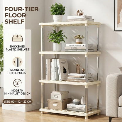 4 Tier Storage Shelf Organizer, Multipurpose Shelving Unit with Stainless Steel Poles for Kitchen Bathroom Living Room Storage