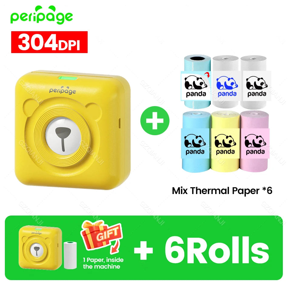 7 Colors Peripage A6 304DPI Mini Photo Printer Notes Sticker Label Printing Machine Bluetooth Portable Wireless Printer Marker