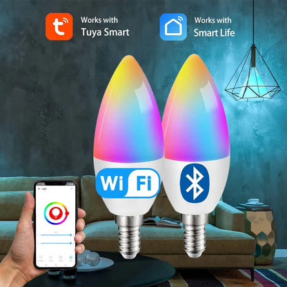 Smart Led Candle Light Bulbs E14 Wifi Bluetooth Tuya Smart Life Spotlight RGB Lamp App Control for Bedroom Living Room Decor