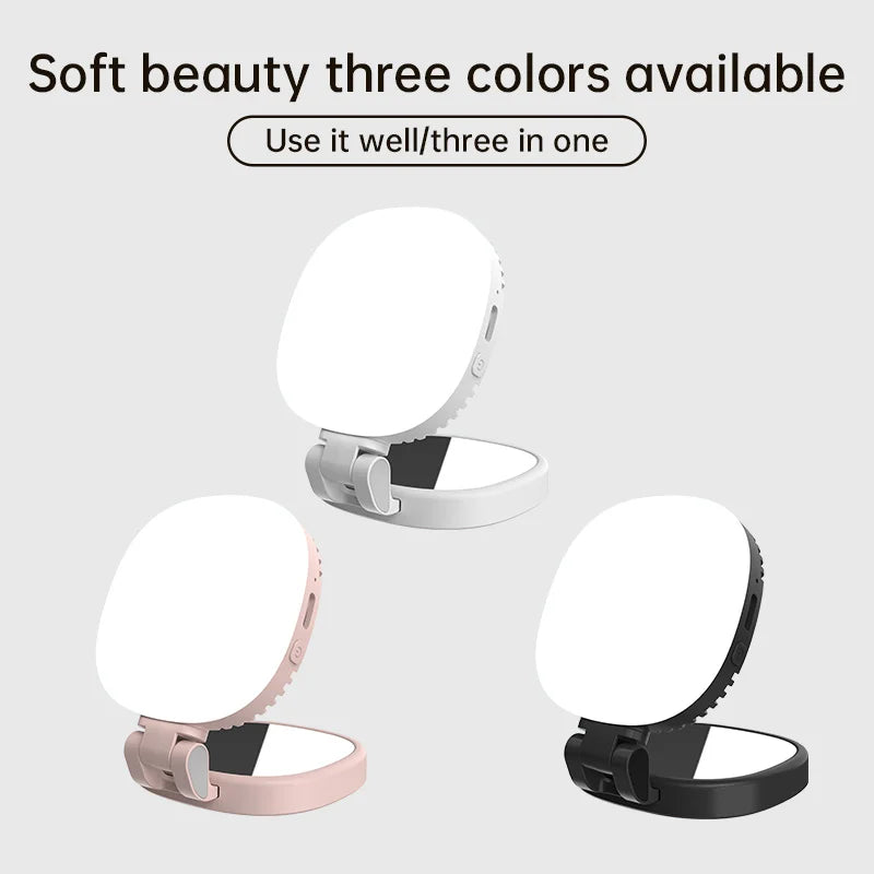 Magnetic Phone Selfie Light with Mirror, Rechargeable LED Ring Light, Black & White, Portable for Makeup, TikTok, Vlog & Video C