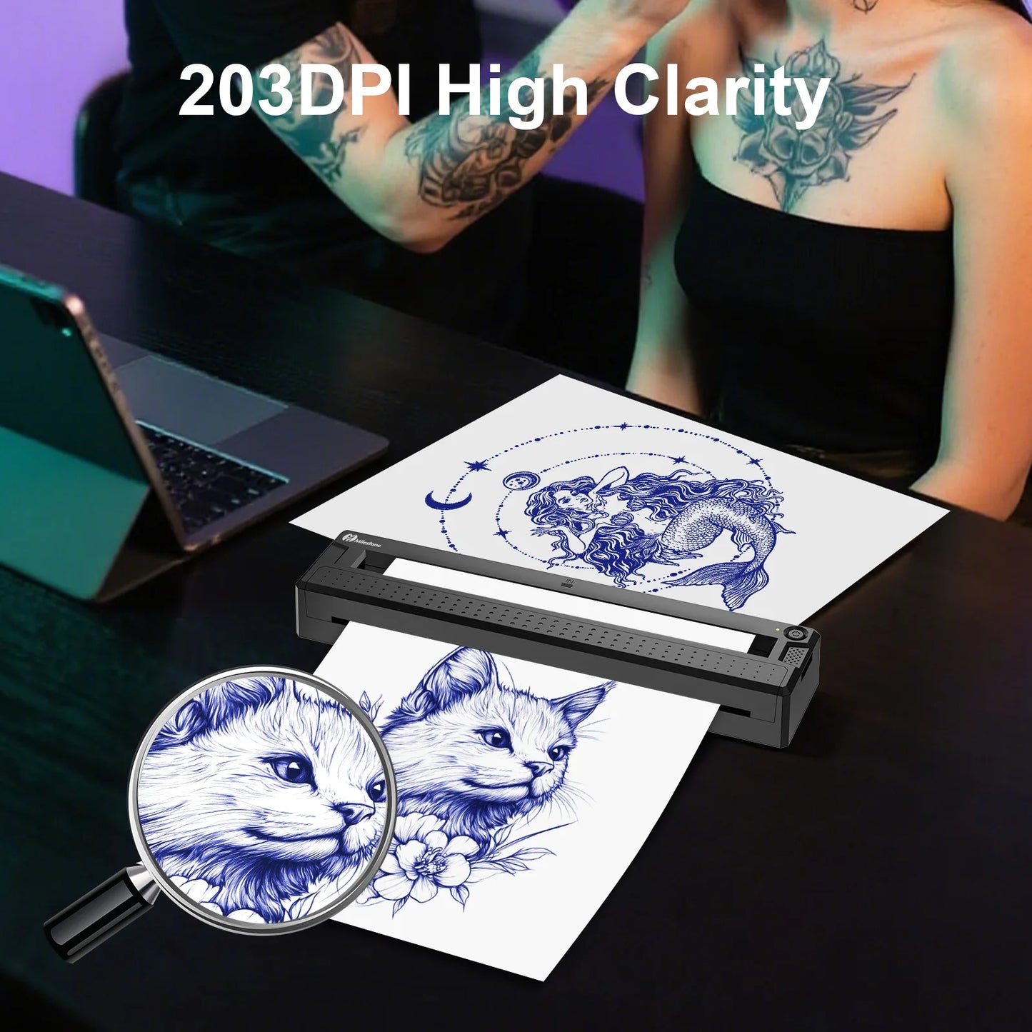 Portable Bluetooth Thermal Printer - Mini Wireless Printer for Tattoo Stencil & Document Printing, Equipped with Tattoo Paper +