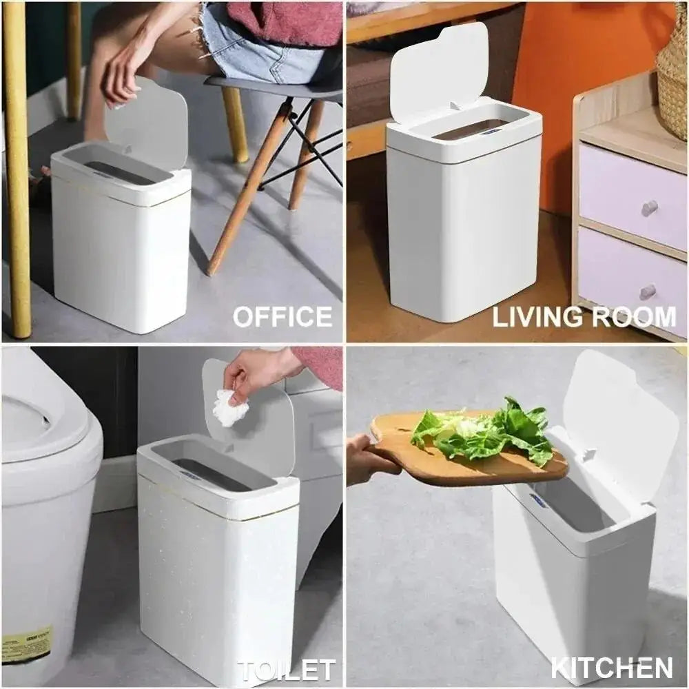 White Touchless 15L Smart Sensor Trash Can – Electronic Bathroom Garbage Bin with Automatic Bagging, Smart Home Compatible