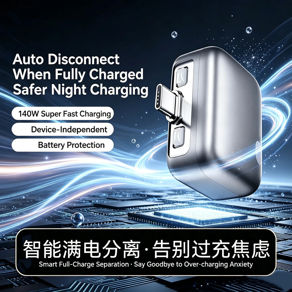 Auto-Disconnect Charging Adapter 140W Type-C Fast Charge Safety Separator Automatically Cut Power Eject Phone When Fully Charged