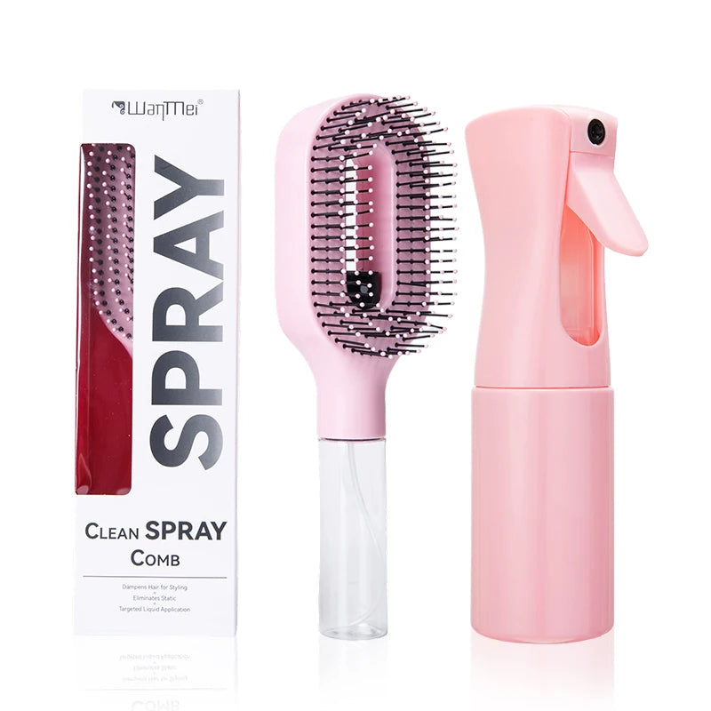 2-in-1 Spray Hair Brush Set Detangling Anti-Static Scalp Massage Comb with Continuous Mist Spray Bottle for Wet Dry Hair Styling