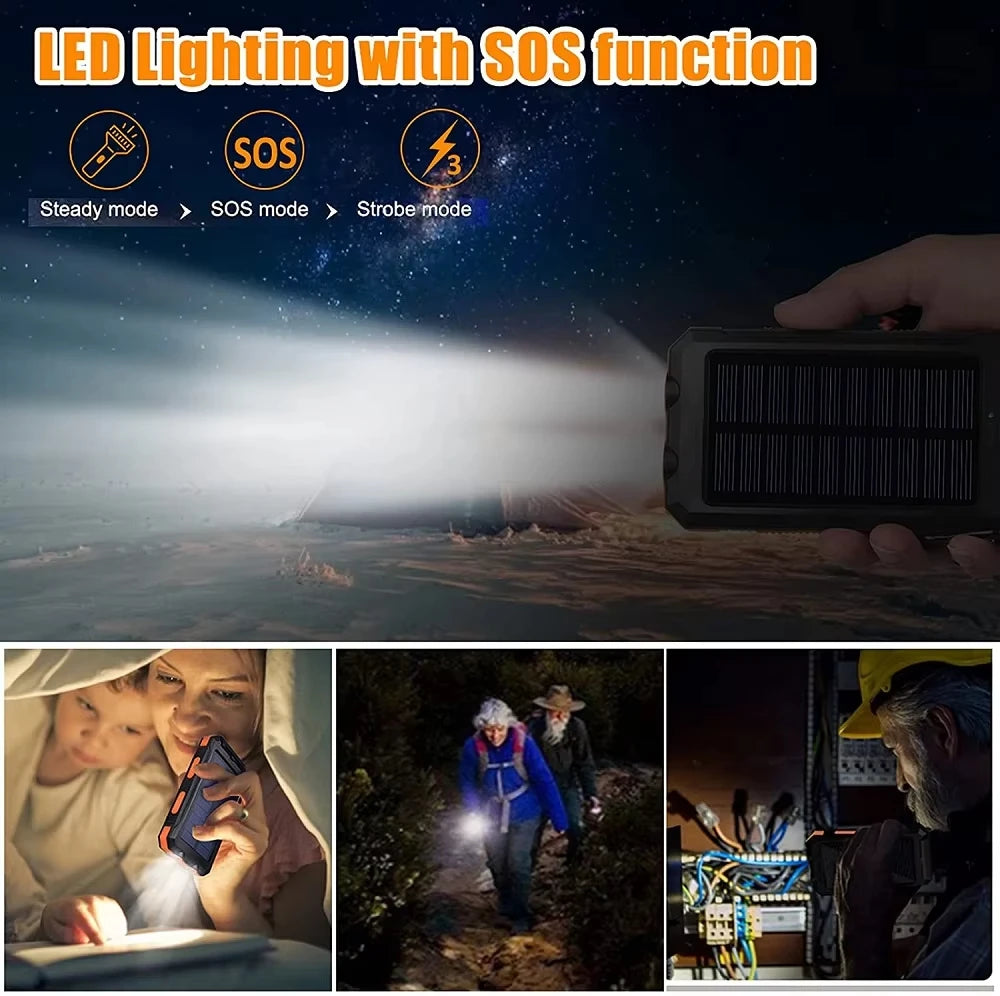 Solar Power Bank 80000mAh Portable Power Bank External Battery Fast Charging Strong Light LDE Light for All Smartphones